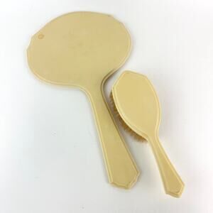 Art Deco Vanity Beveled Mirror and Brush Set Pyralin Bakelite